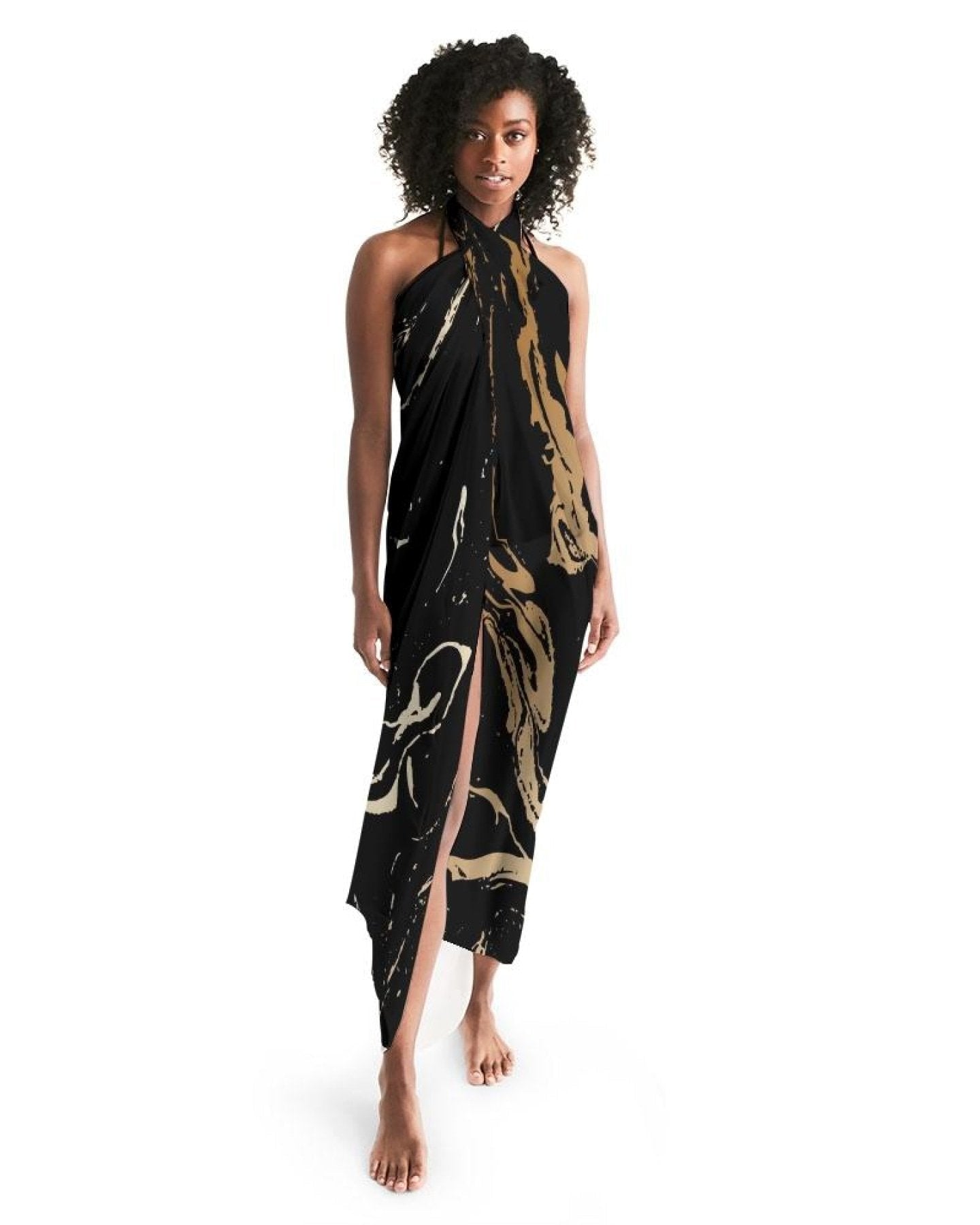 Sheer Swimsuit Cover Up Abstract Print Gold and Black