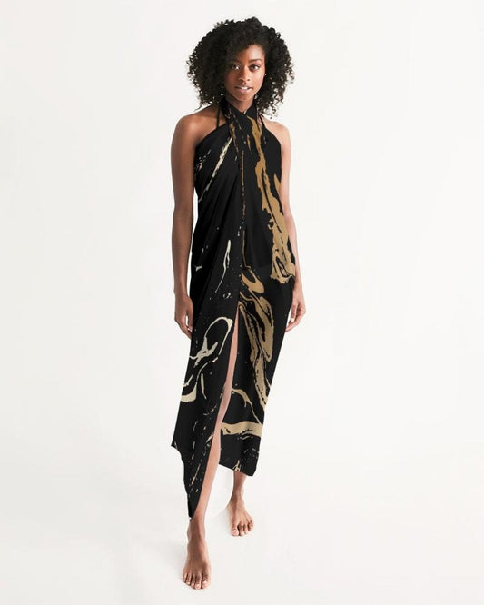 Buy Sheer Swimsuit Cover Up Abstract Print Gold and Black by inQue.Style