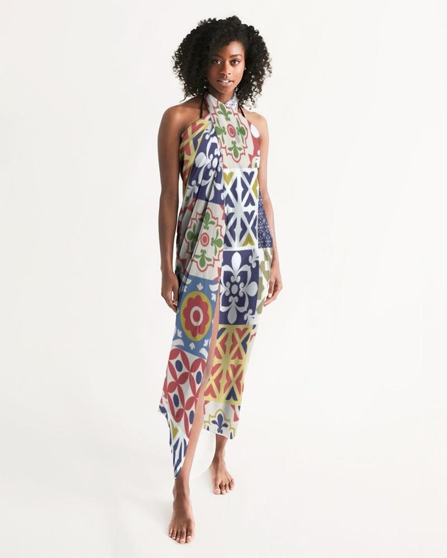 Sheer Swimsuit Cover Up Abstract Print Multicolor