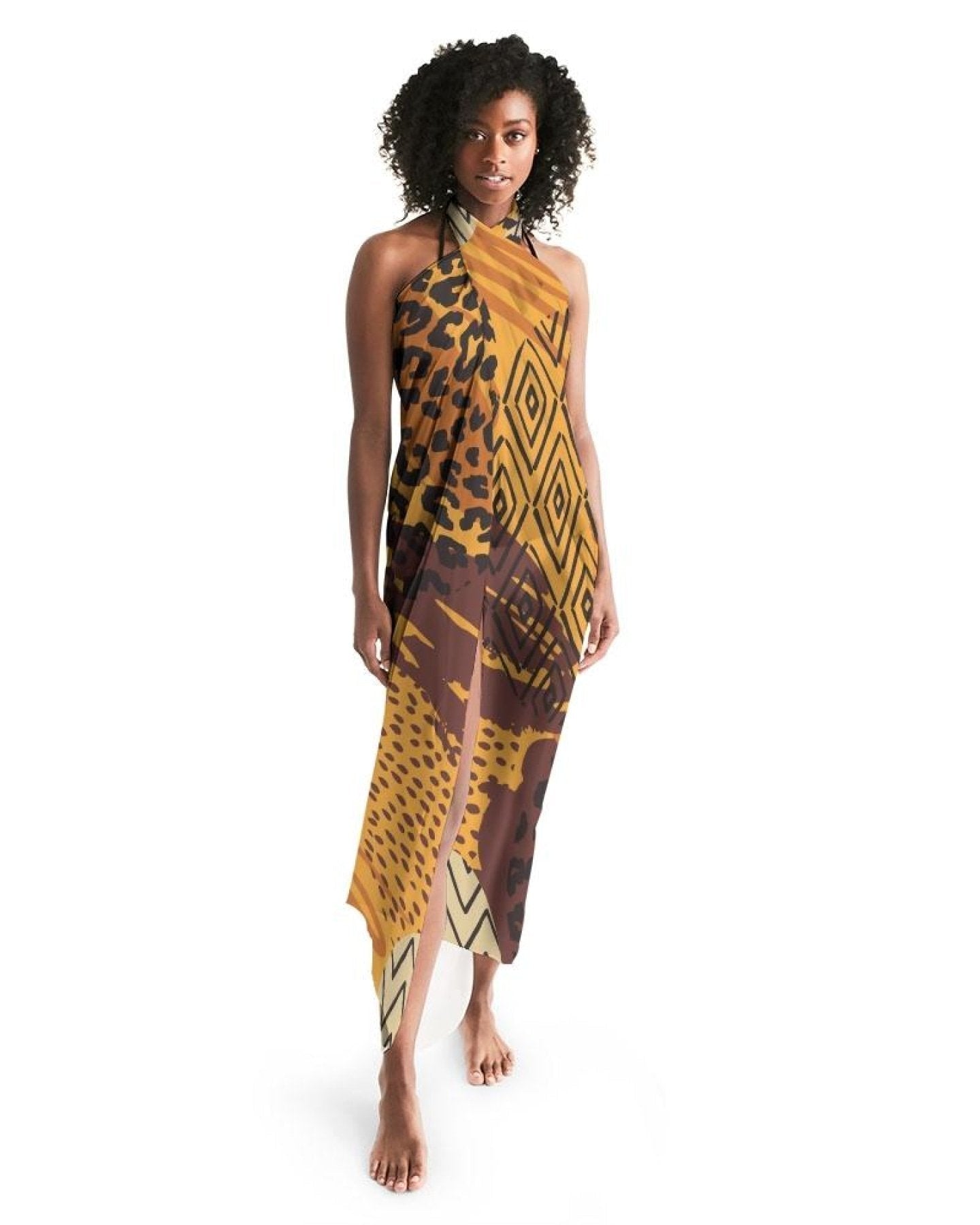 Sheer Swimsuit Cover Up Abstract Print Orange
