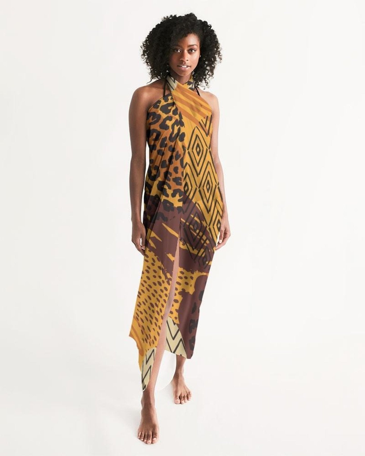 Sheer Swimsuit Cover Up Abstract Print Orange Faz