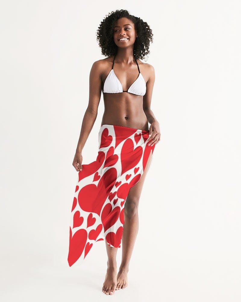 Buy Womens Wrap Sarong - Casual / Swimwear / Love Red Hearts by inQue.Style