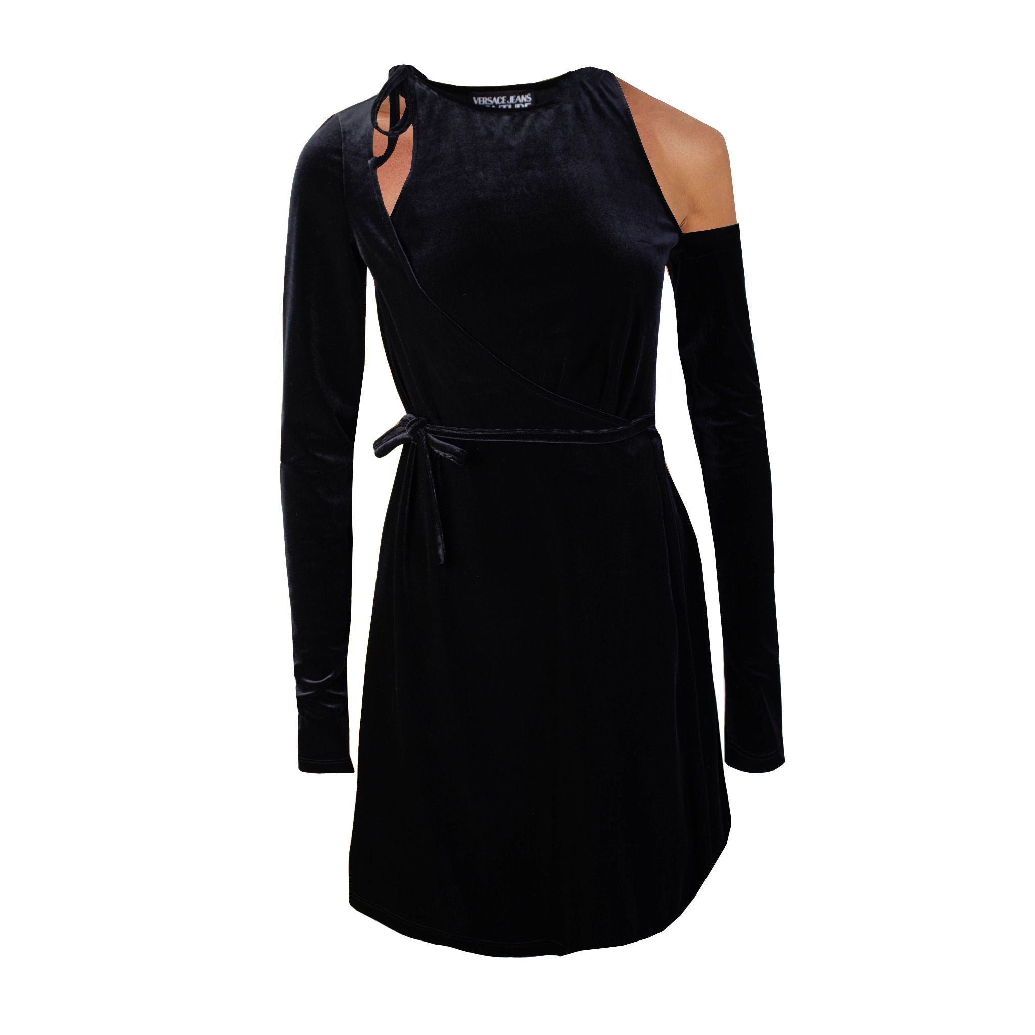 Velvet Cut-Out Asymmetric Black Dress