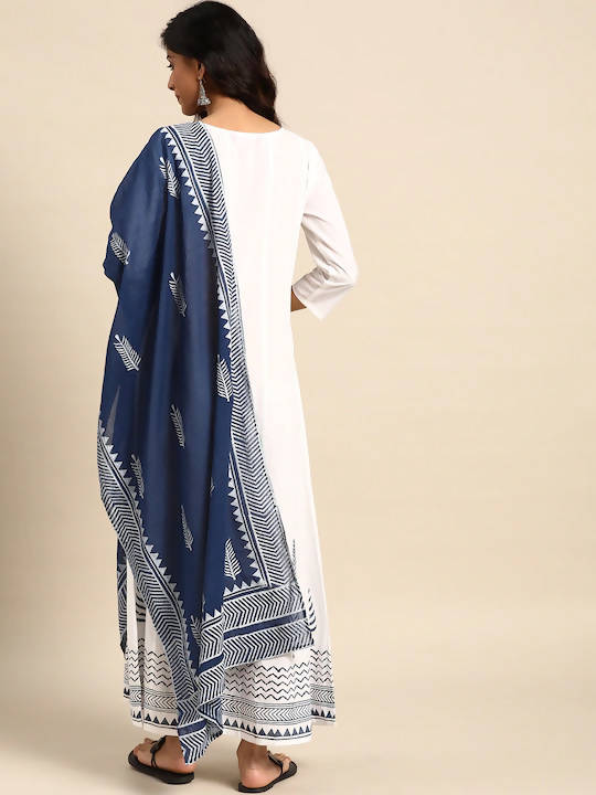 Buy Varanga White Geometric Printed Maxi Dress With Dupatta by Distacart