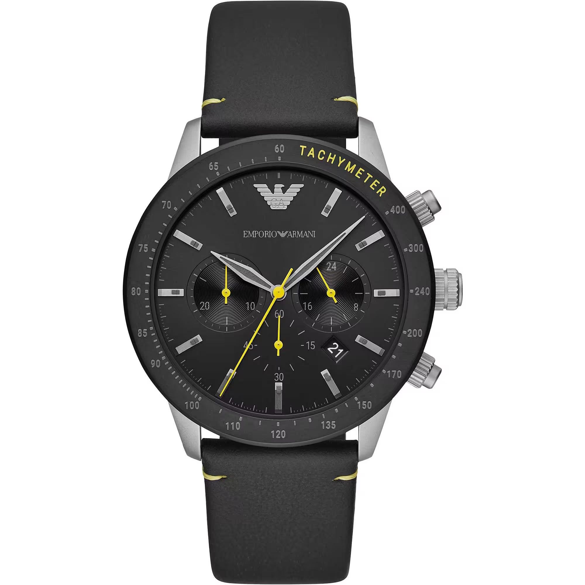 Black Leather Chronograph Watch