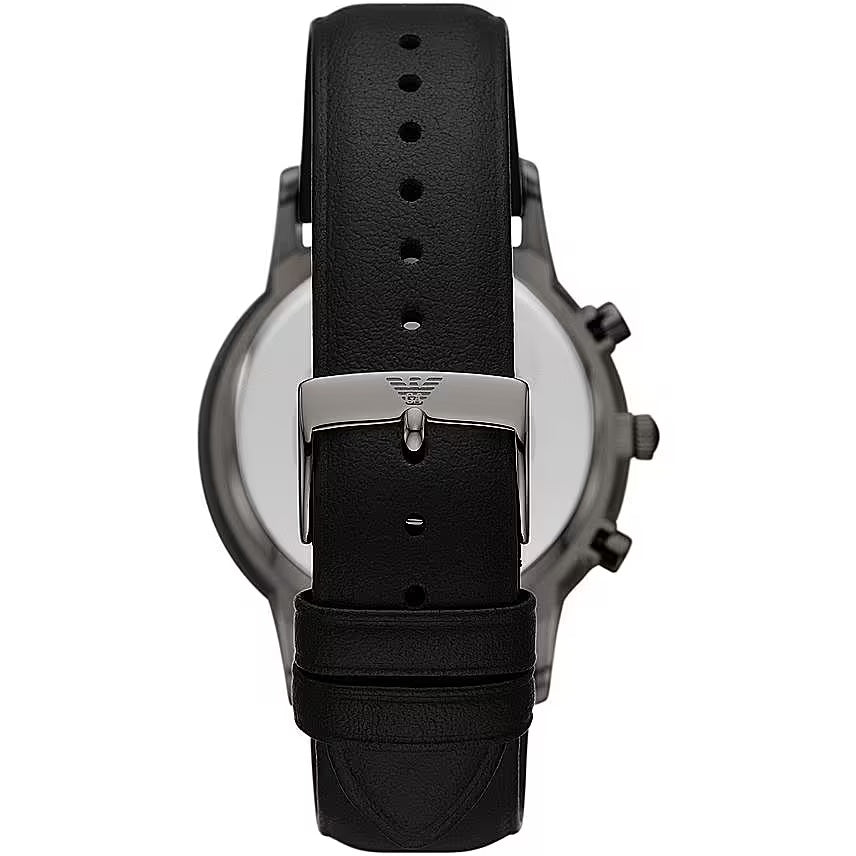 Black Leather and Steel Chronograph Watch