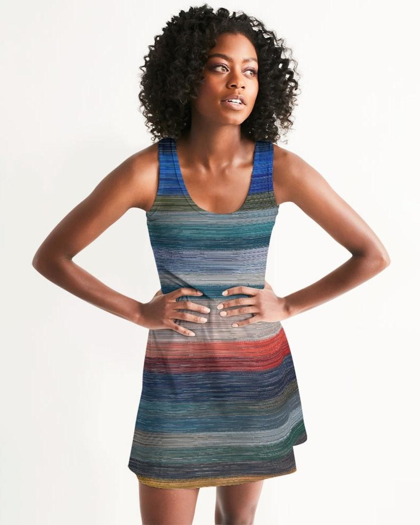 Sleeveless Blue & Gray Gradient Print Racerback Dress